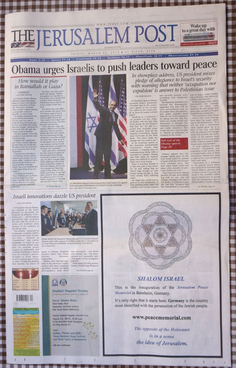 Titelseite der Jerusalem Post in Israel